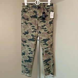 KUT From The KLOTH womens 0 REESE Ankle Straight‎ olive black Camo High Rise NWT